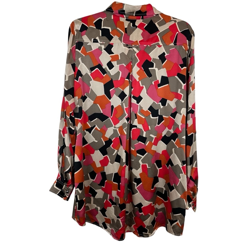 Tyler Boe 100% Silk Mod Print Colorful Snap Front Tunic Size L🔥🔥 - Picture 2 of 15